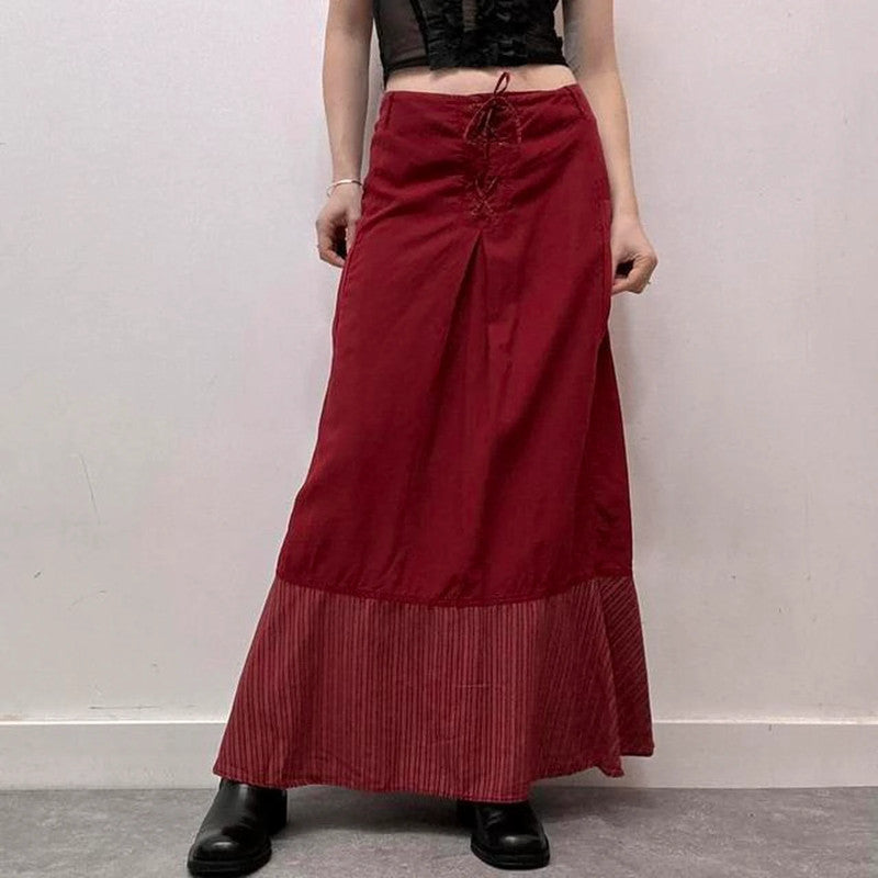 Red linen corset maxi skirt