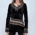 black crinkle velvet boho flare top