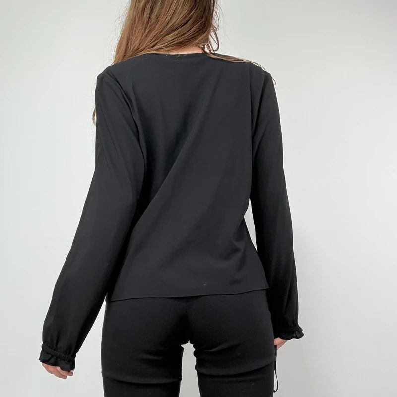 black flared floaty western boho blouse