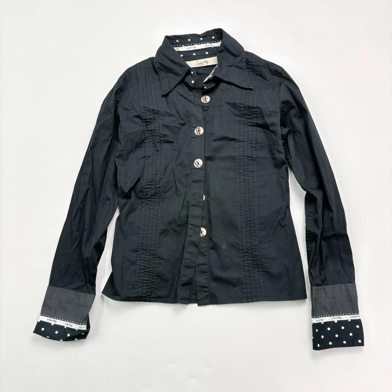 black polkadot flared shirt