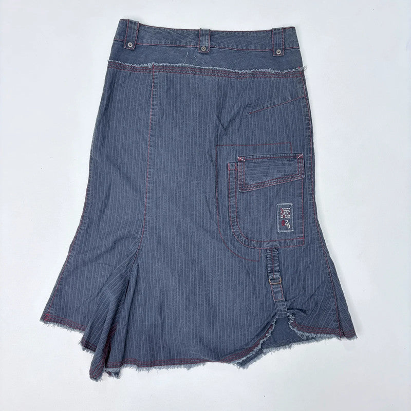 dark wash denim pinstriped structured skirt