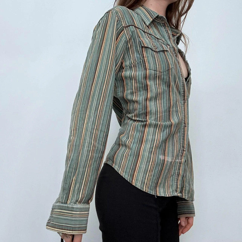 pinstripe khaki flared shirt