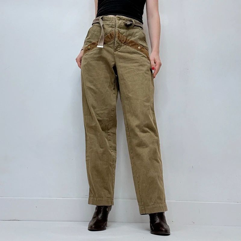 khaki retro corduroy military pants
