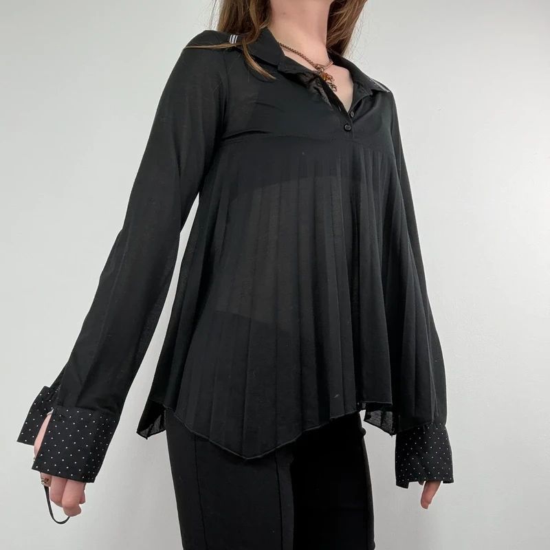 Black Cop Copine pleated flared shirt