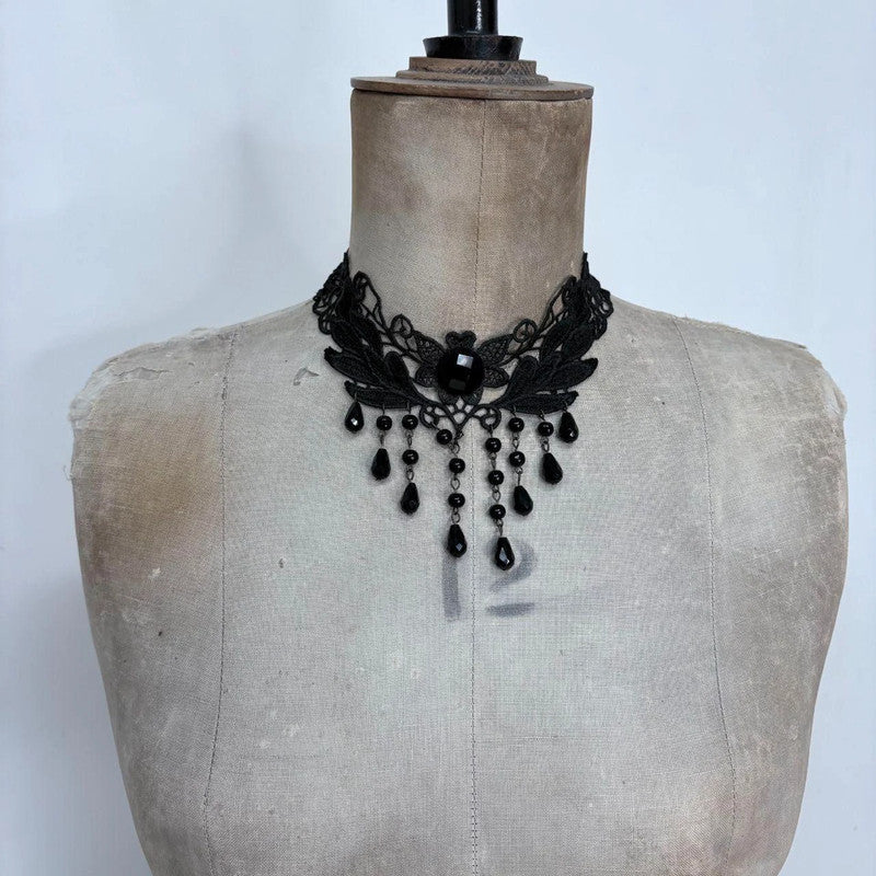 beaded gothic grunge drop necklace