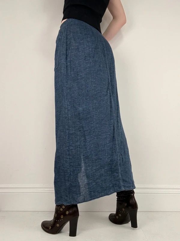 navy linen a-line maxi skirt