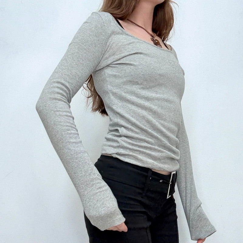 grey slouchy slash neck long sleeve t-shirt