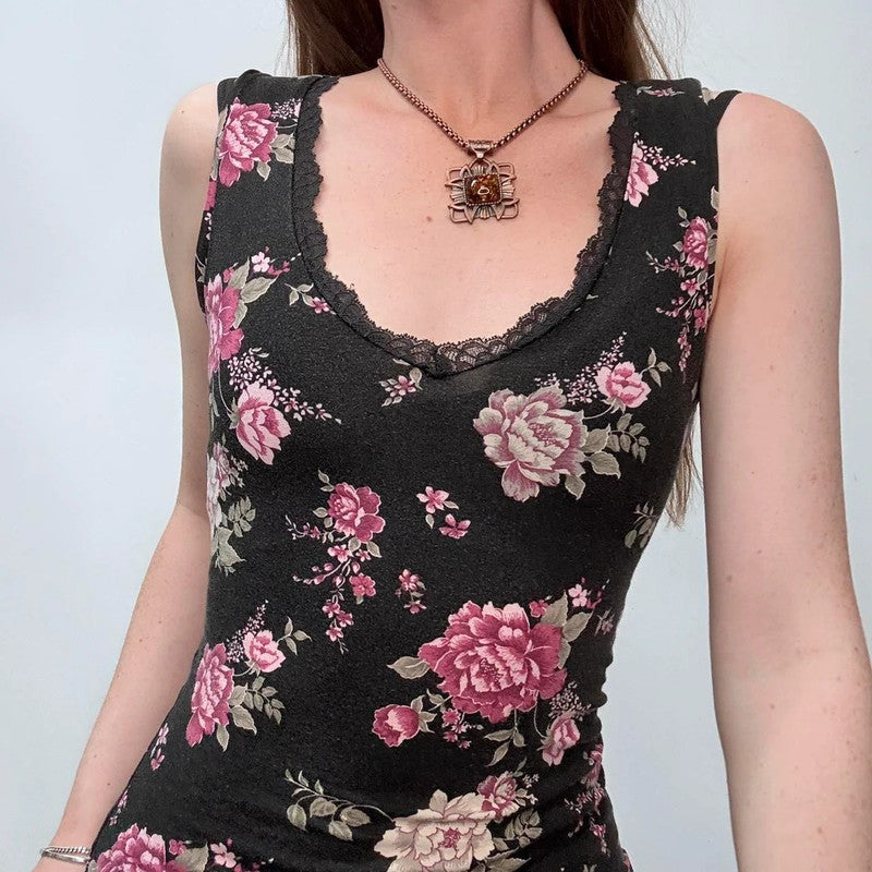black floral lace vest top