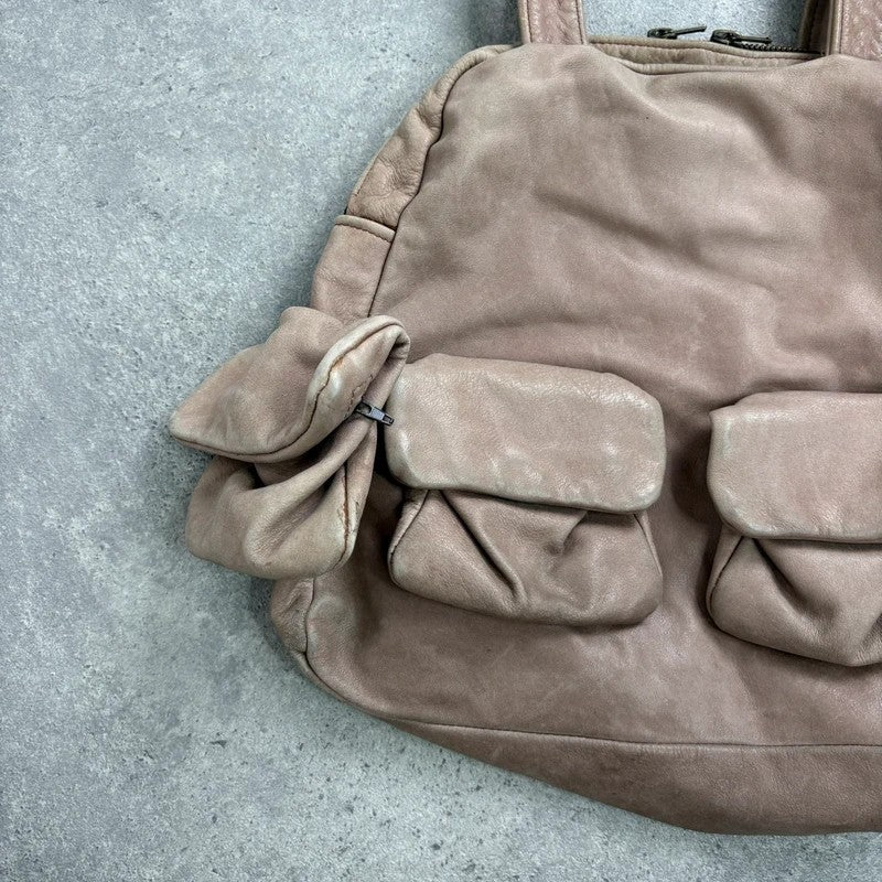 Dusty pink distressed leather cargo slouchy pocket bag