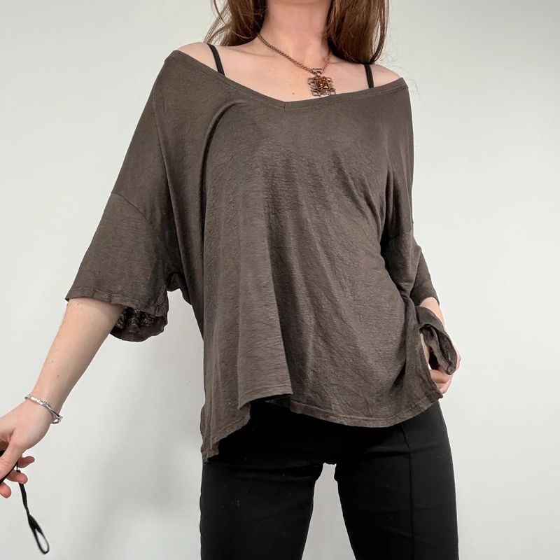 brown slouchy batwing t-shirt