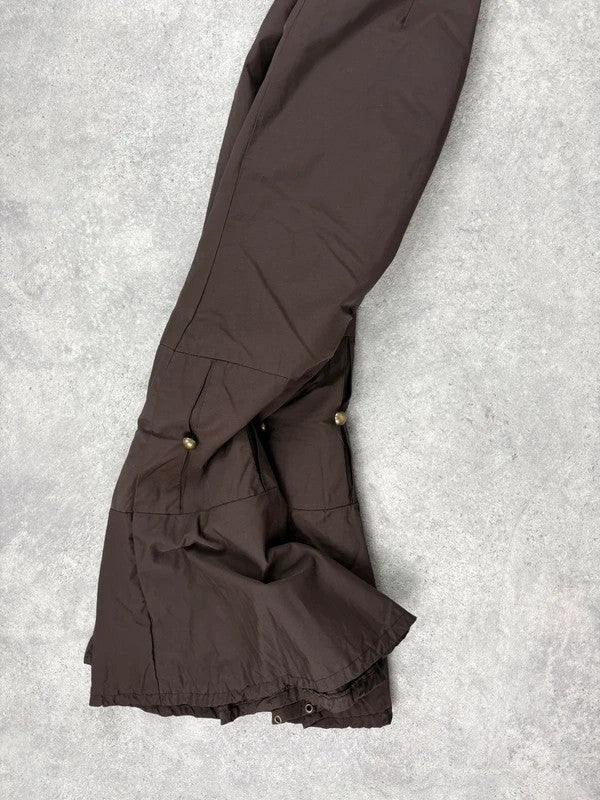 brown flared studded pleated maxi skirt