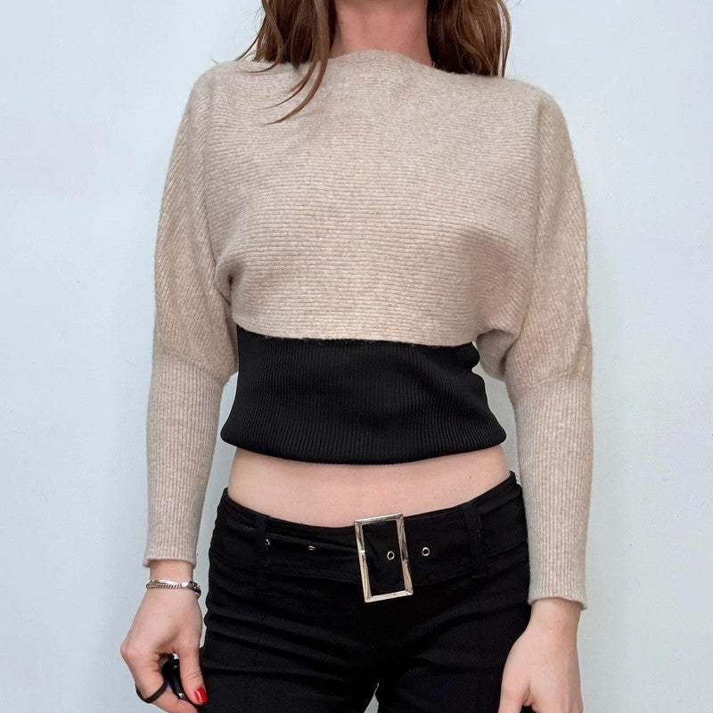 tan batwing cropped cashmere jumper