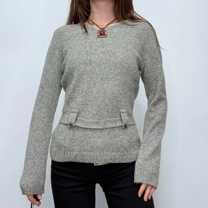 grey wool knit belted jumper