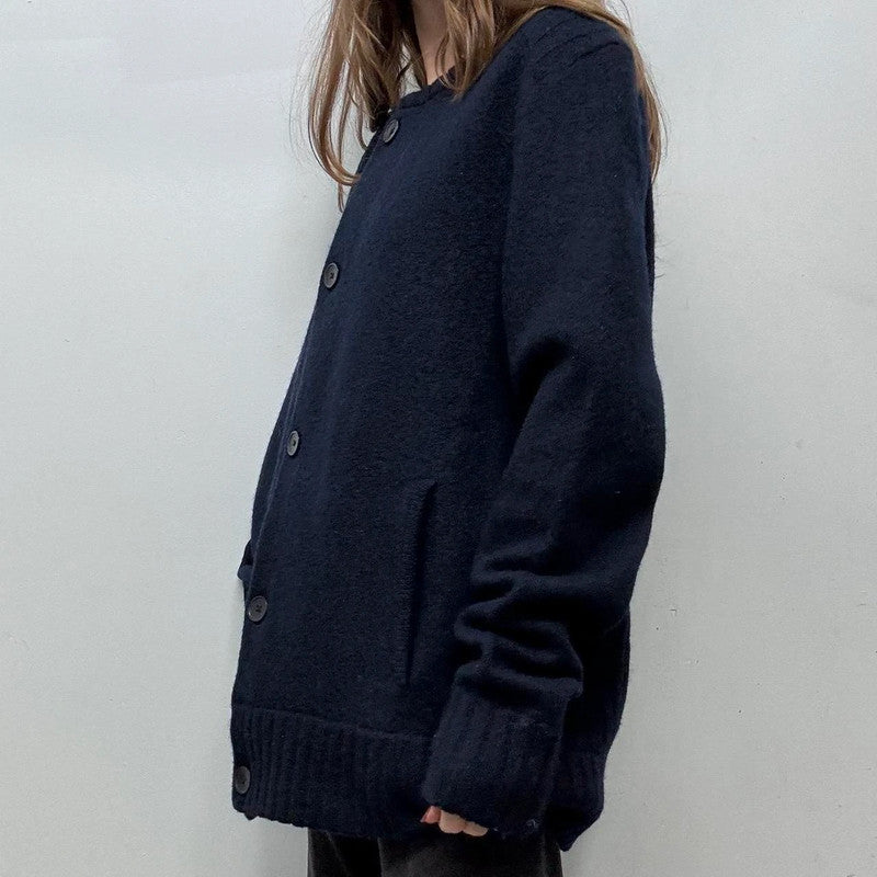 oversized navy wool cardigan