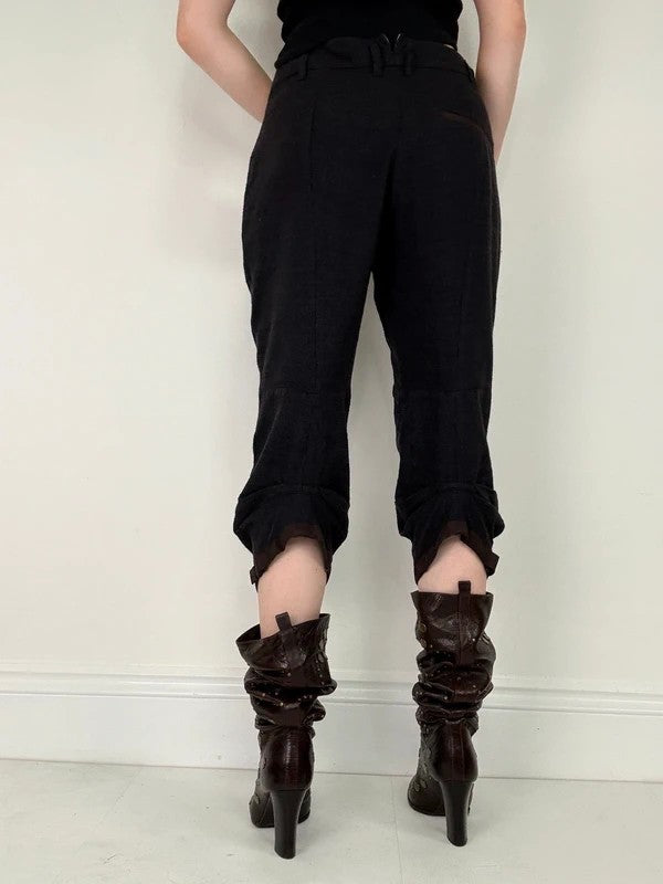 Pleated wool pinstripe capri grunge trousers