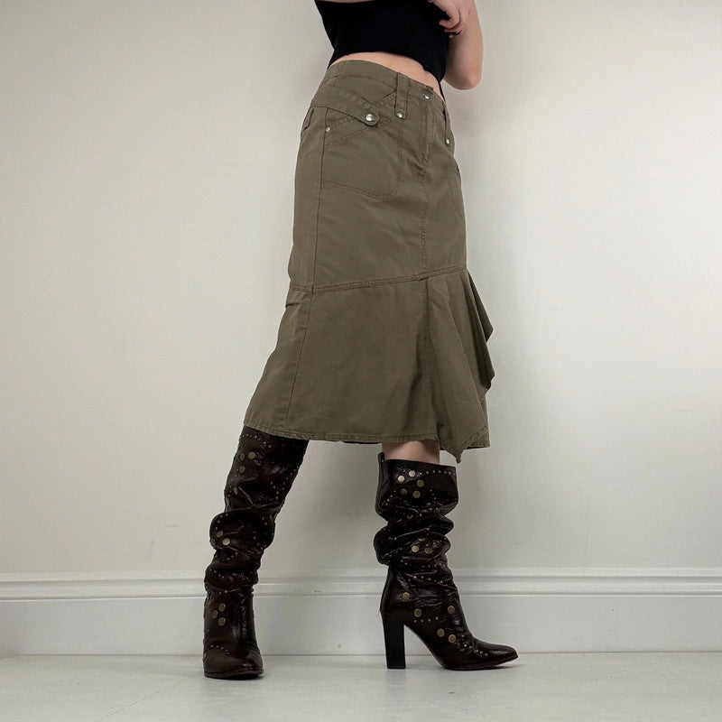 asymmetric khaki green cotton canvas skirt