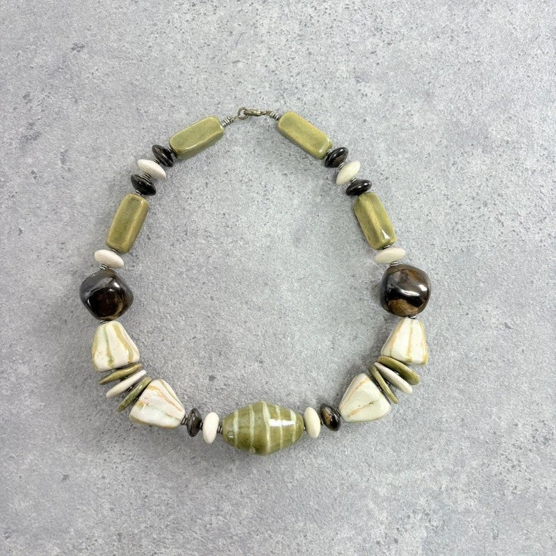 Chunky green brown bead necklace