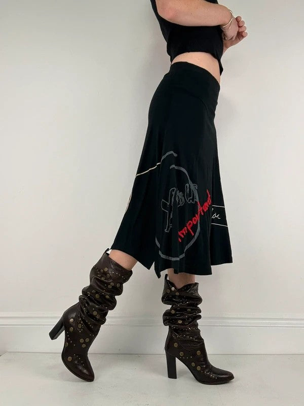 Black flared desigual midi skirt