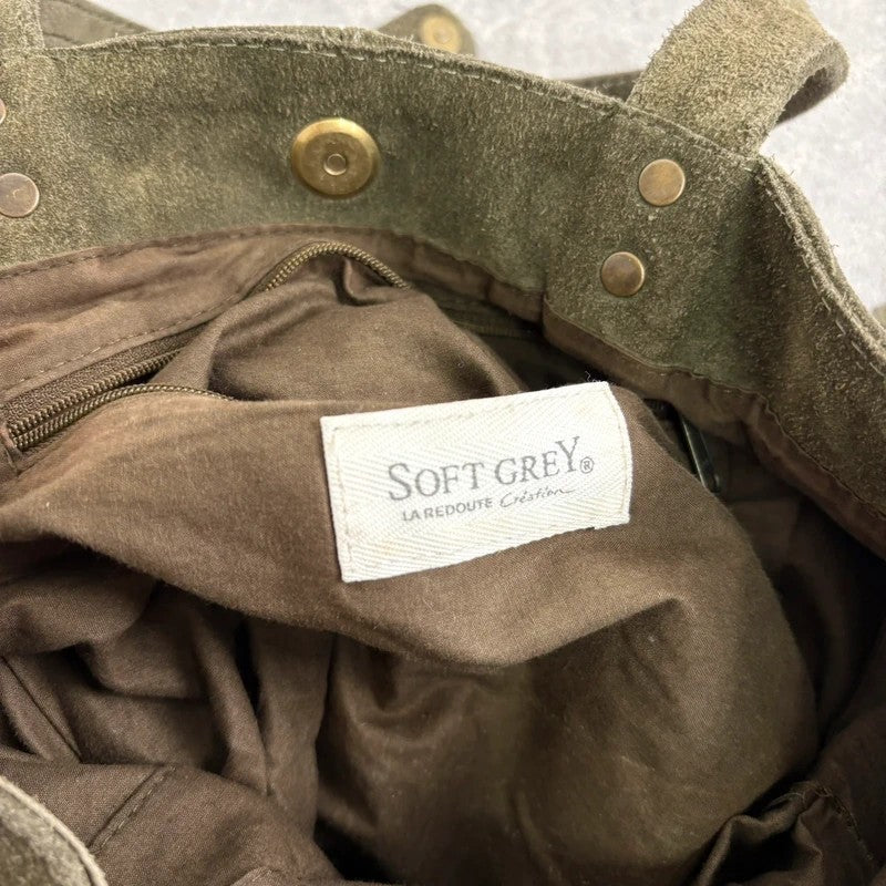 Khaki green suede leather tassel tote bag