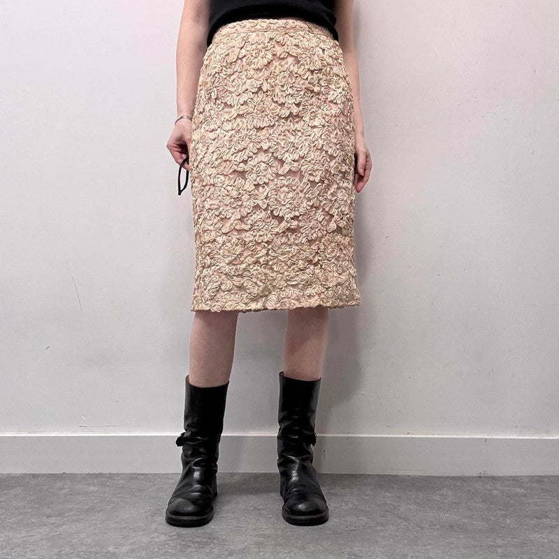 cream lace coquette midi skirt