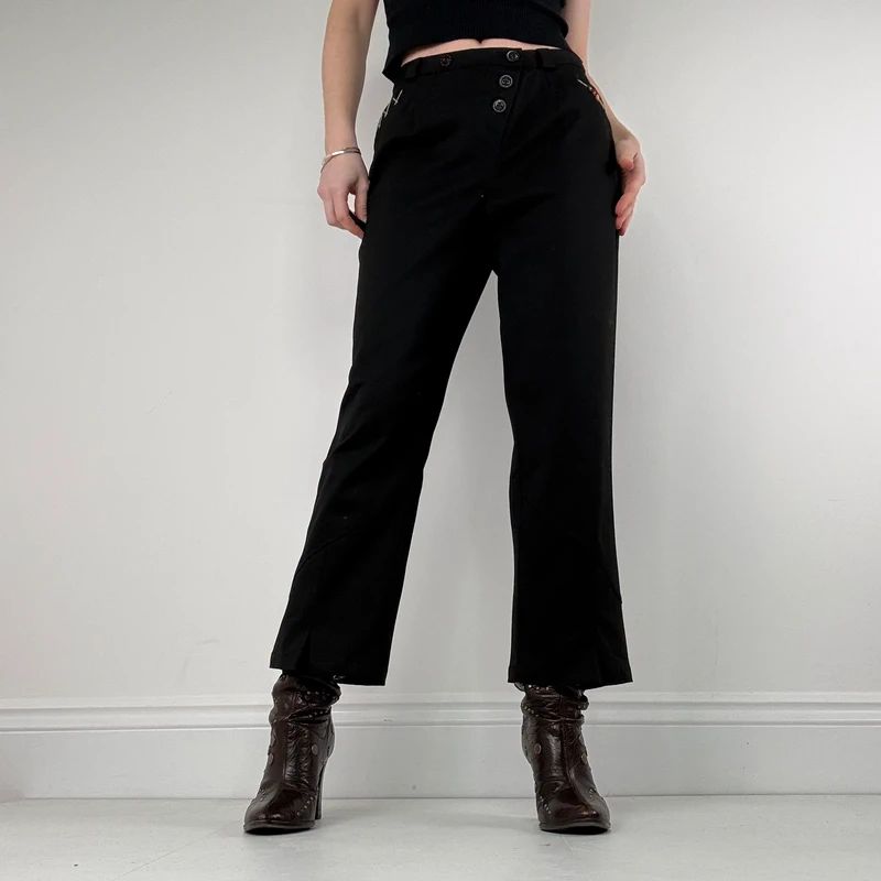 black asymmetric button grunge trousers