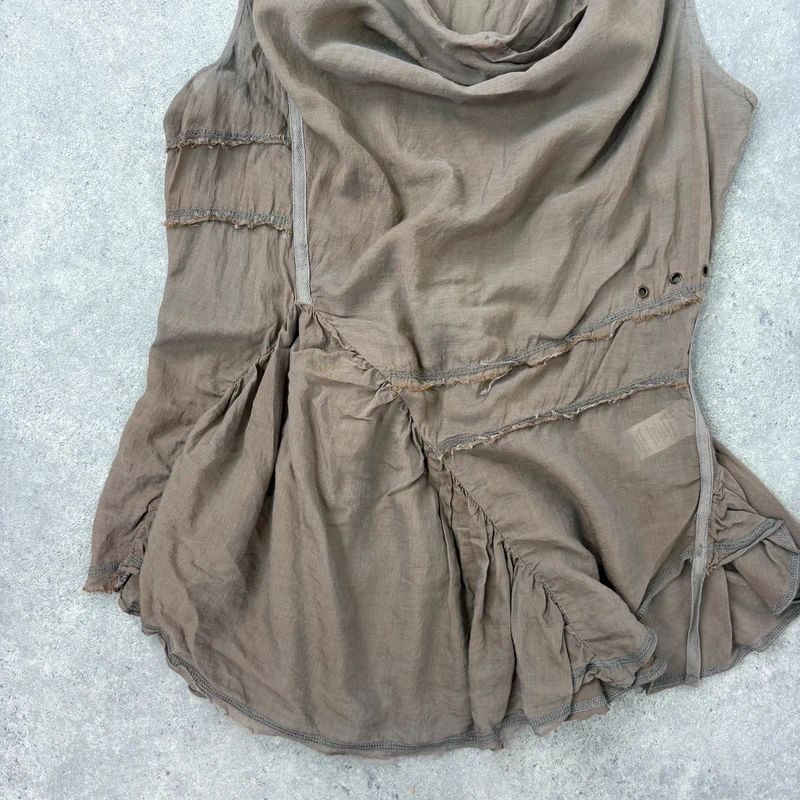 khaki brown draped slouchy asymmetric vest