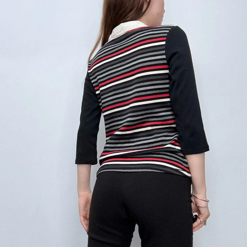 fitted striped flare shirt