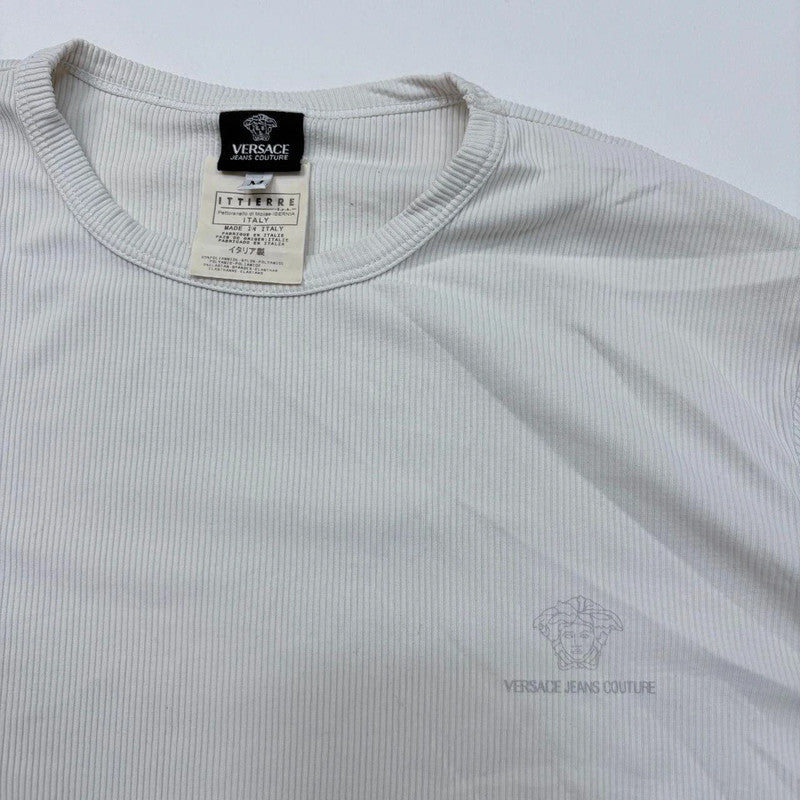 white ribbed versace long sleeve t-shirt