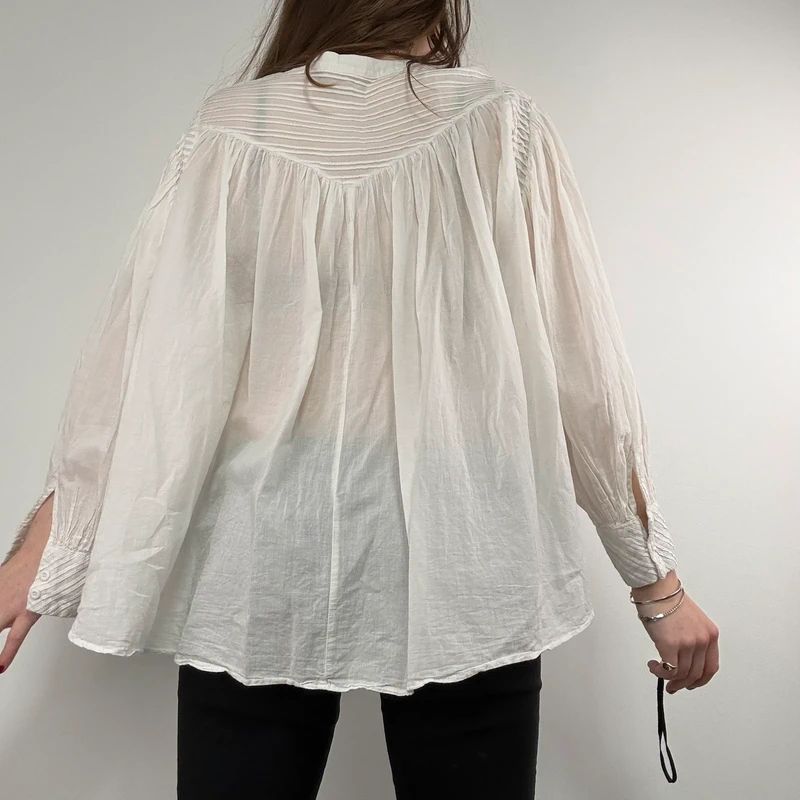 white cotton pleated flared french blouse Orfeo Paris