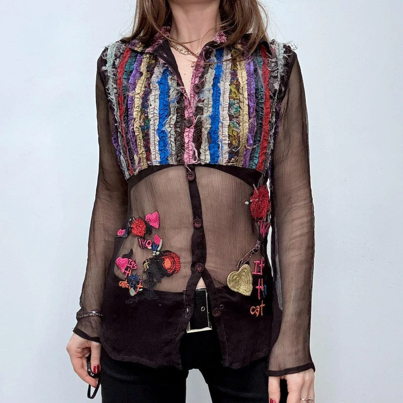 embroidered patchwork fairy sheer shirt
