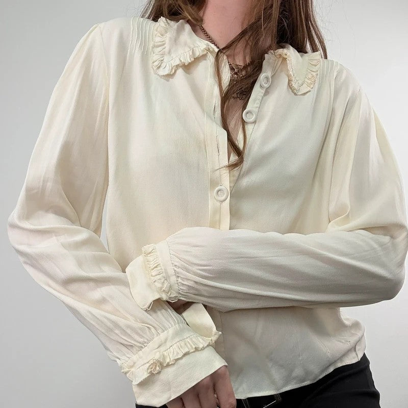 antique cream pleated ruffle Edwardian lace shirt