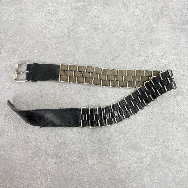 Black leather chunky metal belt