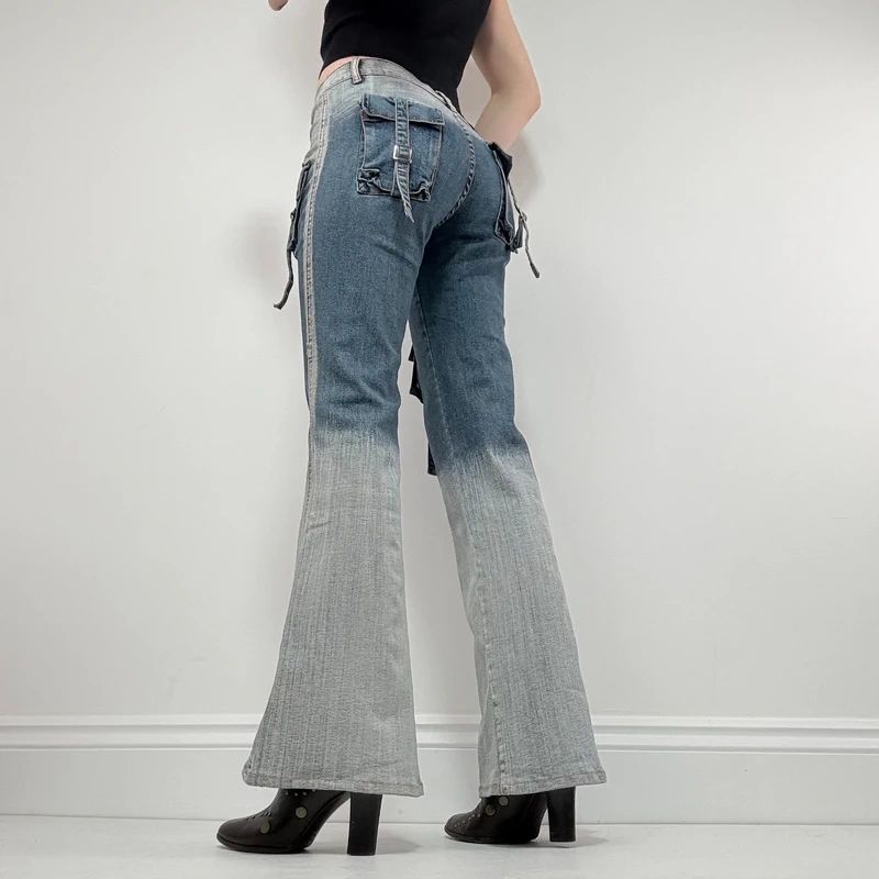 distressed fade flared jeans