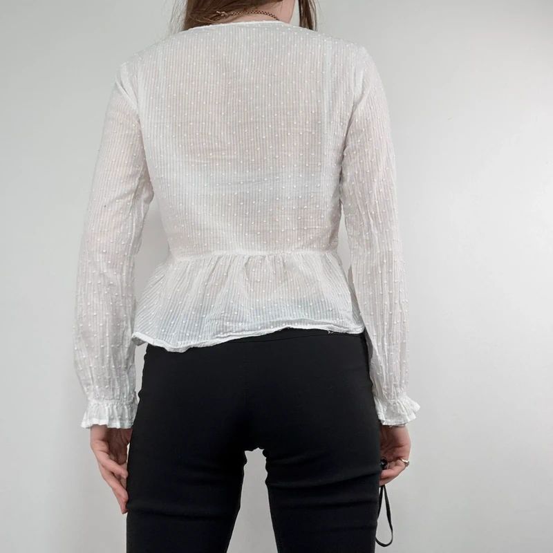 white cotton flared embroidered lace blouse