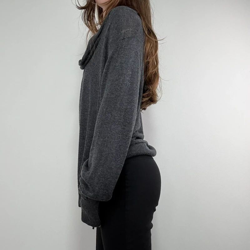 grey slouchy knit off-the-shoulder jumper, wool and silk blend