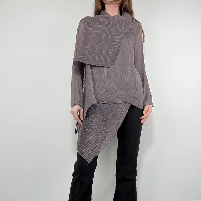 pleated crinkle draped asymmetric top