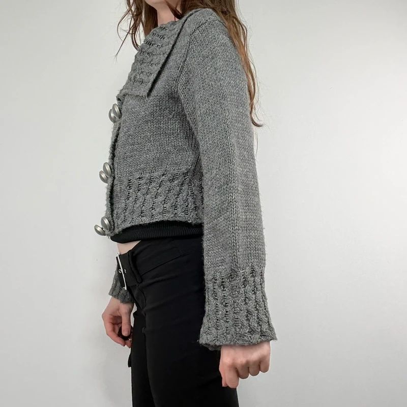 Grey cropped knitted cardigan