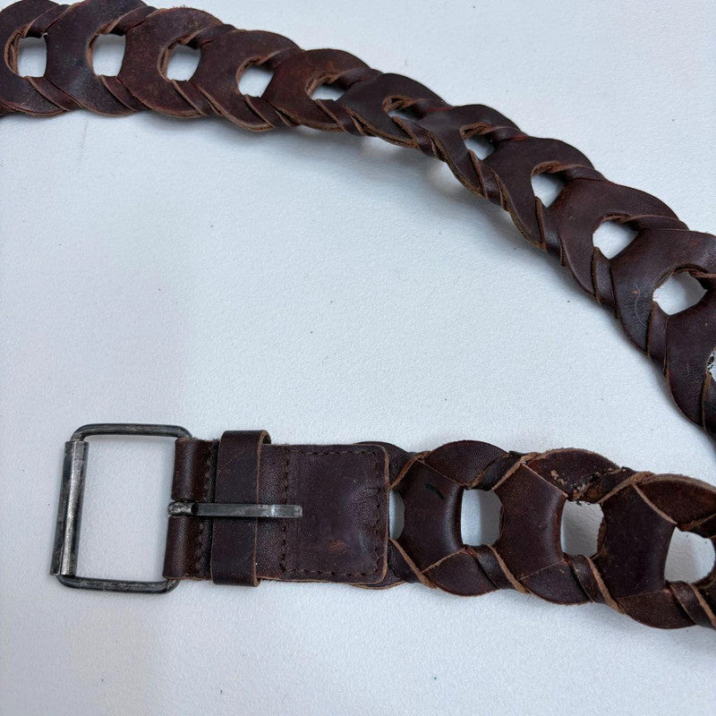 brown leather chain link belt