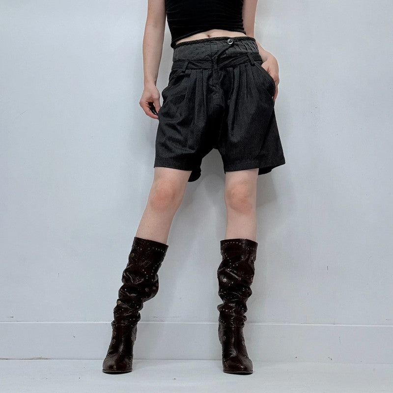 high rise corset style pleated shorts