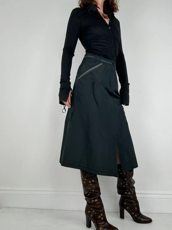 black structured grunge long sleeve dress