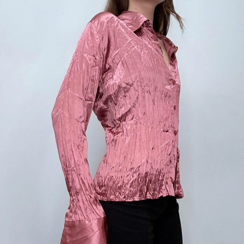 pink crinkle flared shirt
