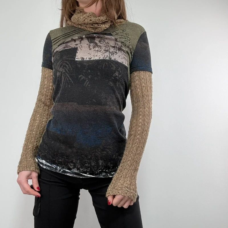 graphic distressed knit jumper