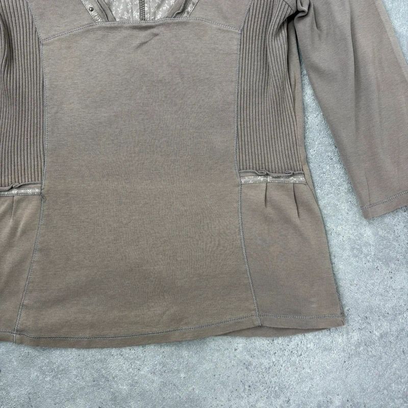 khaki cotton 3/4 length sleeve t-shirt