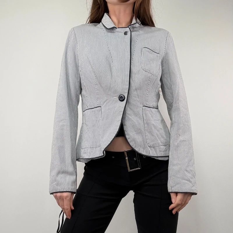 Pinstripe Flared Military Jacket