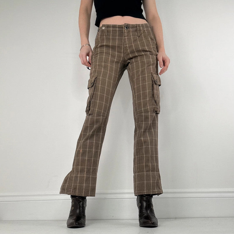 brown tartan Diesel straight leg utility trousers