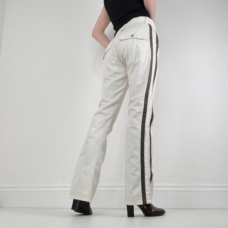 white cotton canvas flared trousers