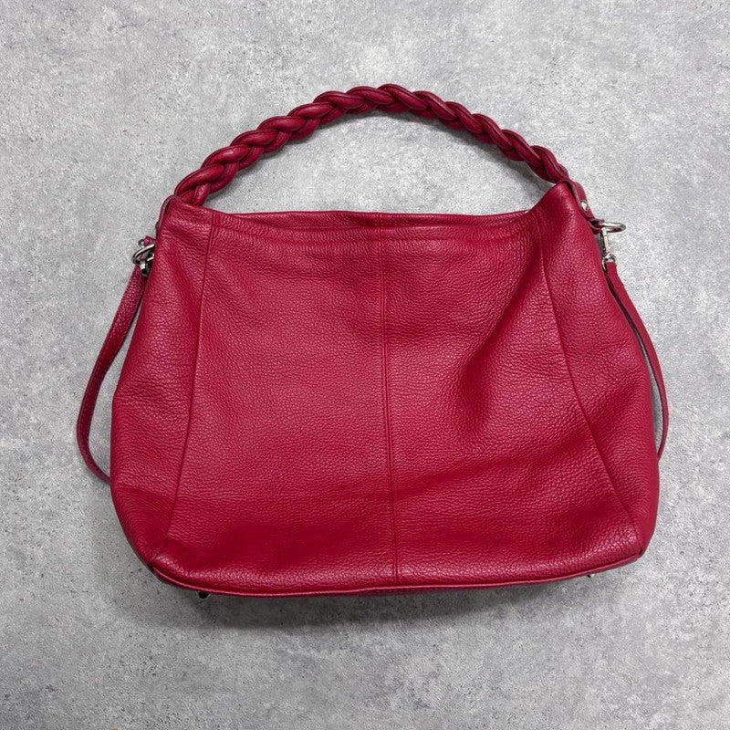 red leather slouchy woven bag