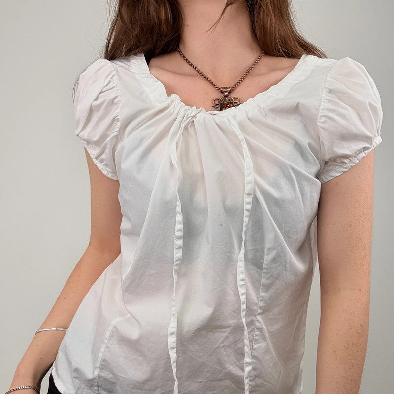 white cotton puff sleeve shirt