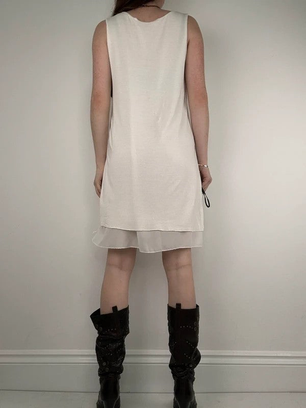 white a-line layered midi dress