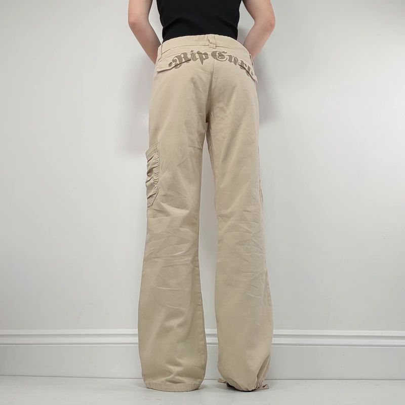 tan canvas wide leg spellout rip curl surfer pants